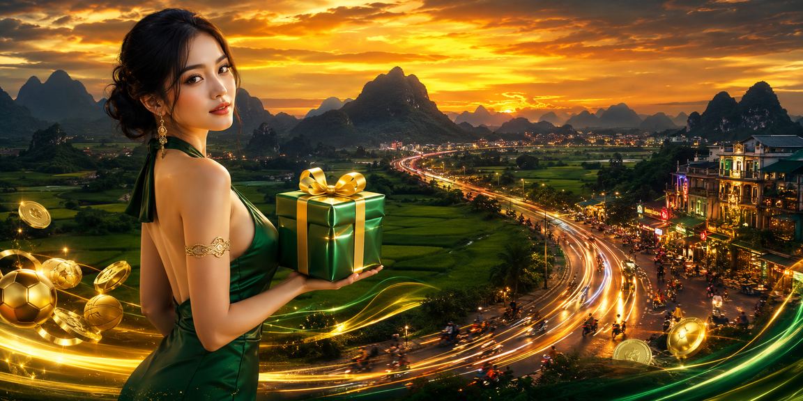 Khung cảnh Ninh Bình với chủ đề Sports Betting và ánh neon